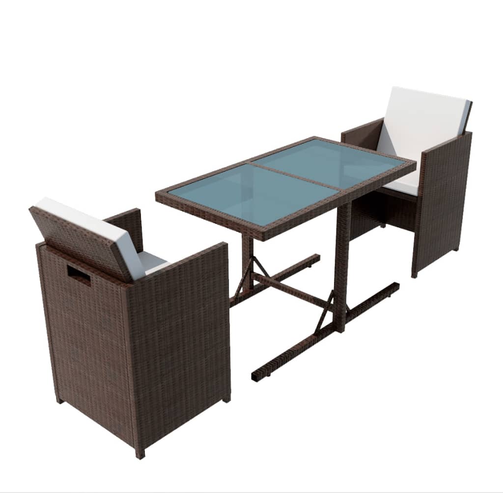 Set da Bistrot 3 pz con Cuscini in Polyrattan Marrone - homemem39