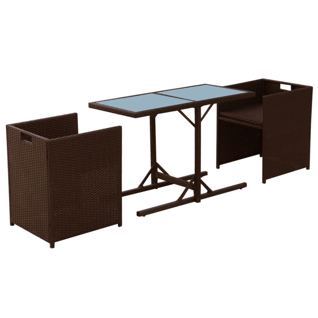 Set da Bistrot 3 pz con Cuscini in Polyrattan Marrone - homemem39