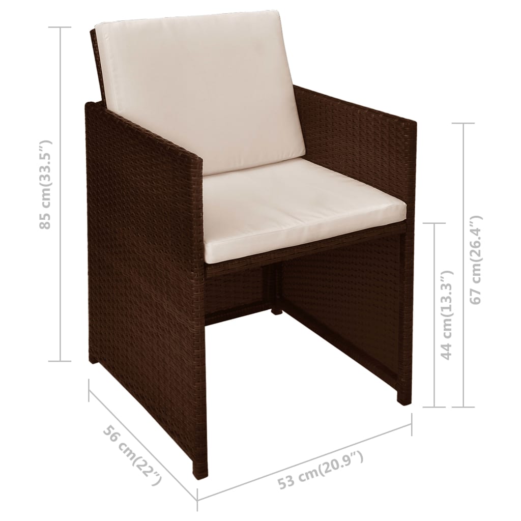 Set da Bistrot 3 pz con Cuscini in Polyrattan Marrone - homemem39