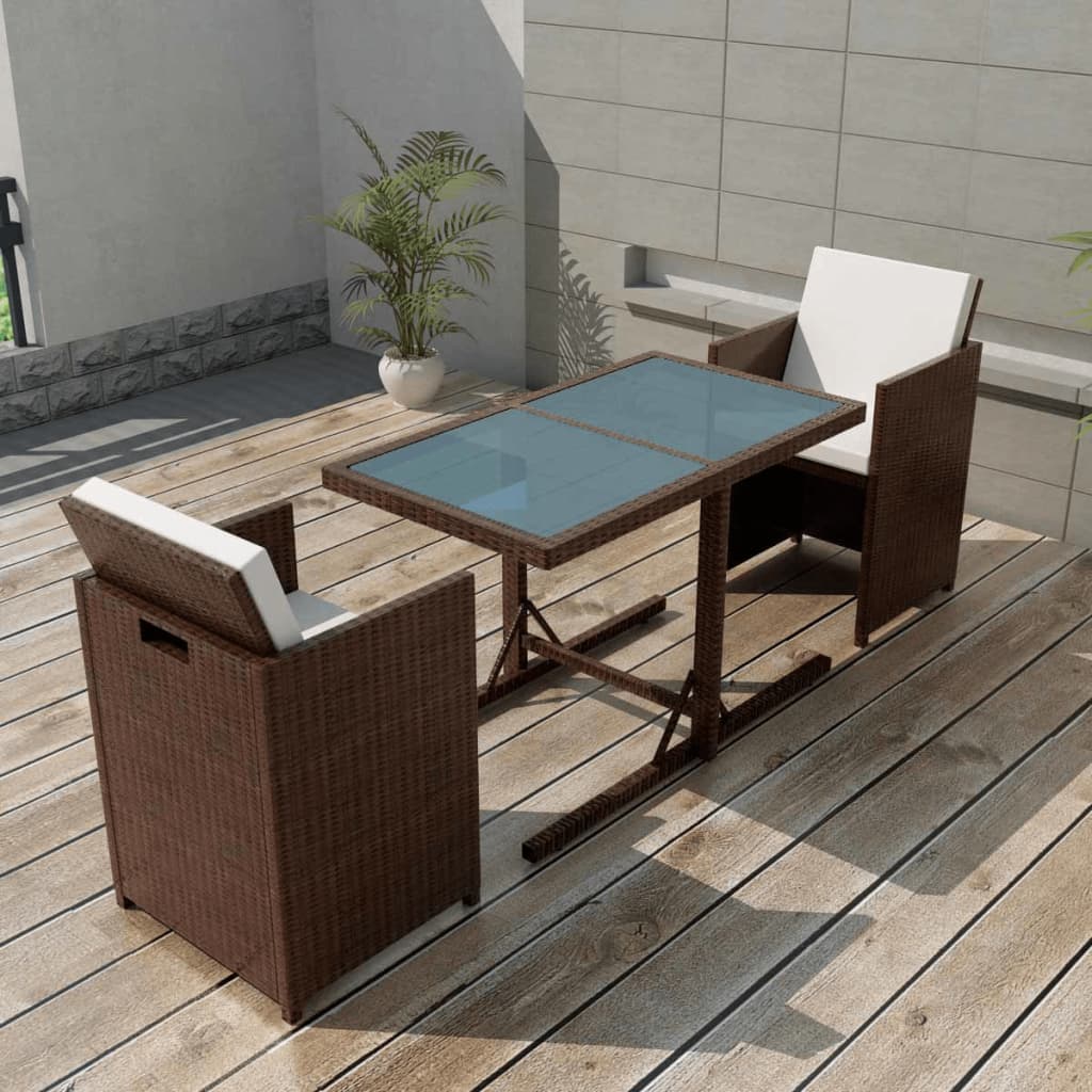 Set da Bistrot 3 pz con Cuscini in Polyrattan Marrone - homemem39