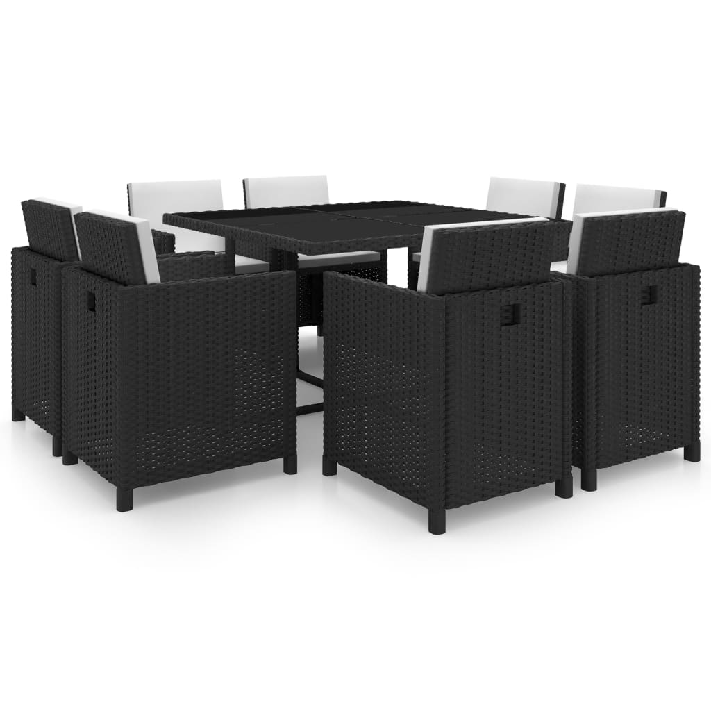 Set da Pranzo da Giardino 9 pz con Cuscini in Polyrattan Nero - homemem39