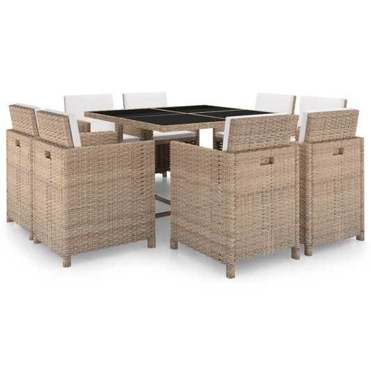 Set da Pranzo da Giardino 9 pz con Cuscini in Polyrattan Beige - homemem39