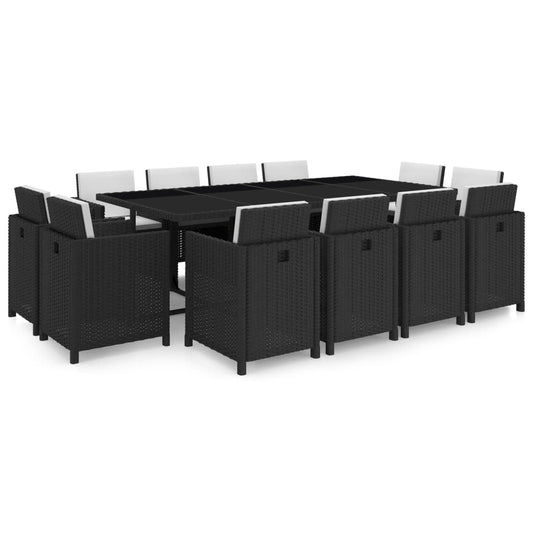 Set da Pranzo da Giardino 13 pz con Cuscini in Polyrattan Nero - homemem39