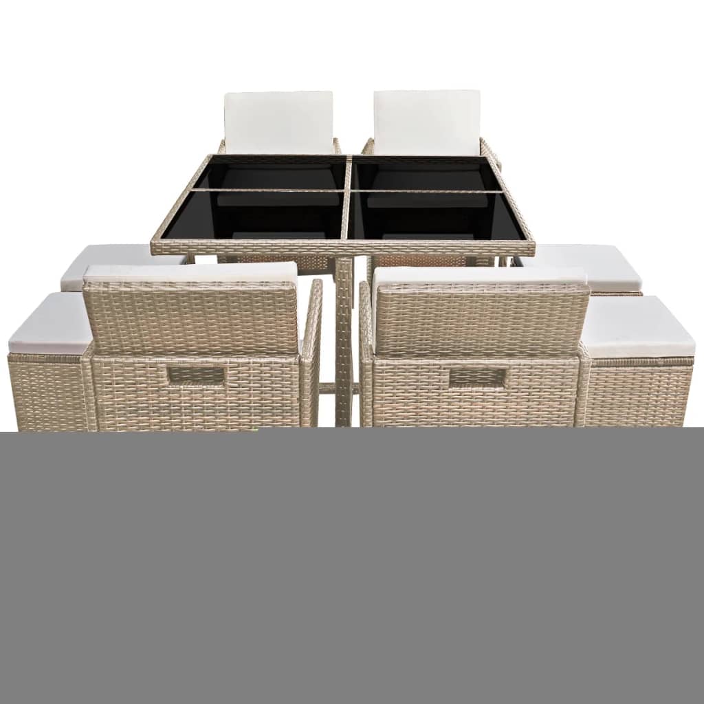 Set da Pranzo da Giardino 9 pz con Cuscini in Polyrattan Beige - homemem39