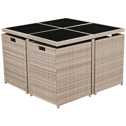 Set da Pranzo da Giardino 9 pz con Cuscini in Polyrattan Beige - homemem39