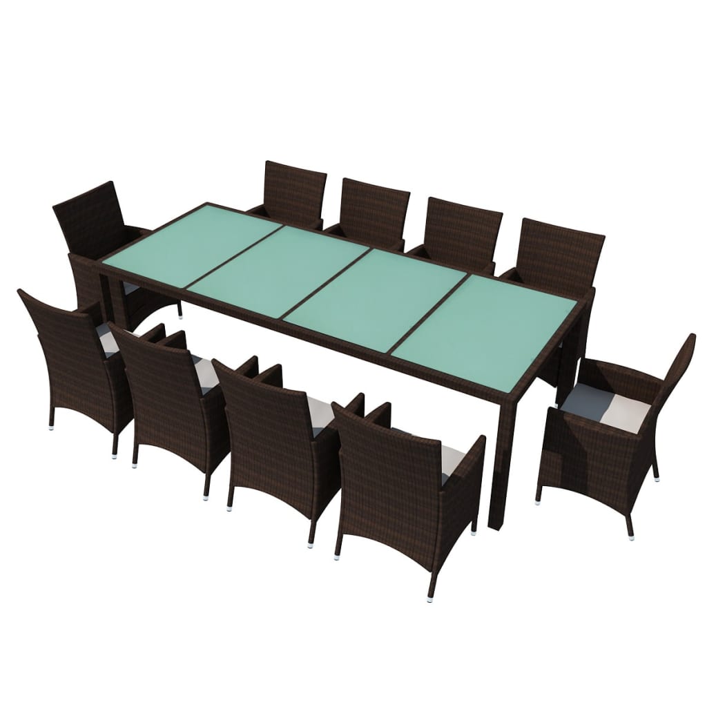 Set da Pranzo da Giardino 11 pz e Cuscini in Polyrattan Marrone - homemem39