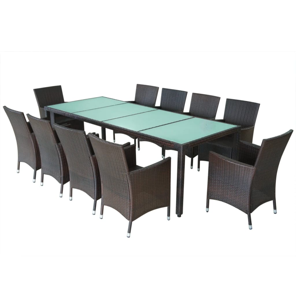 Set da Pranzo da Giardino 11 pz e Cuscini in Polyrattan Marrone - homemem39