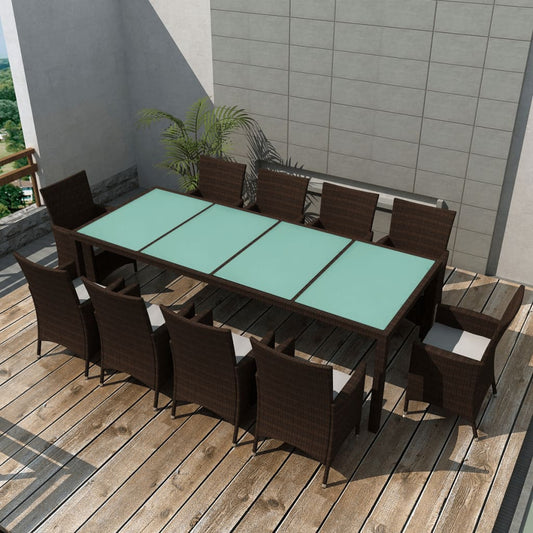 Set da Pranzo da Giardino 11 pz e Cuscini in Polyrattan Marrone - homemem39