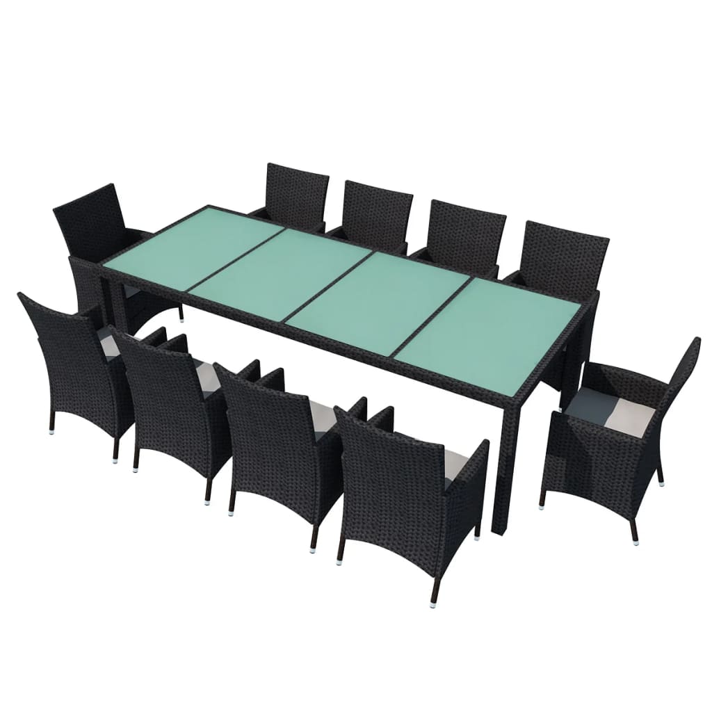 Set da Pranzo da Giardino 11 pz con Cuscini in Polyrattan Nero - homemem39