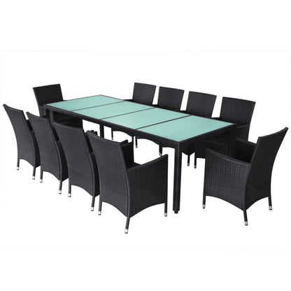 Set da Pranzo da Giardino 11 pz con Cuscini in Polyrattan Nero - homemem39