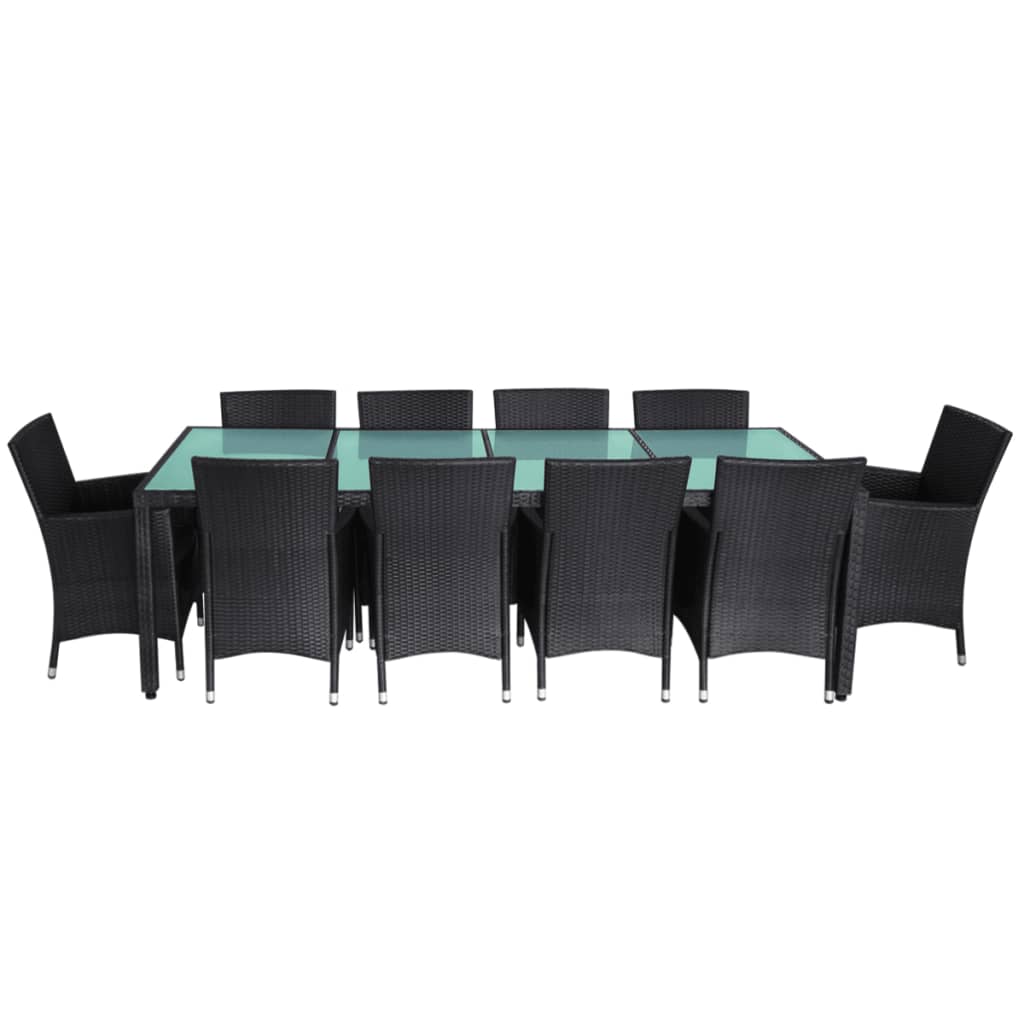 Set da Pranzo da Giardino 11 pz con Cuscini in Polyrattan Nero - homemem39