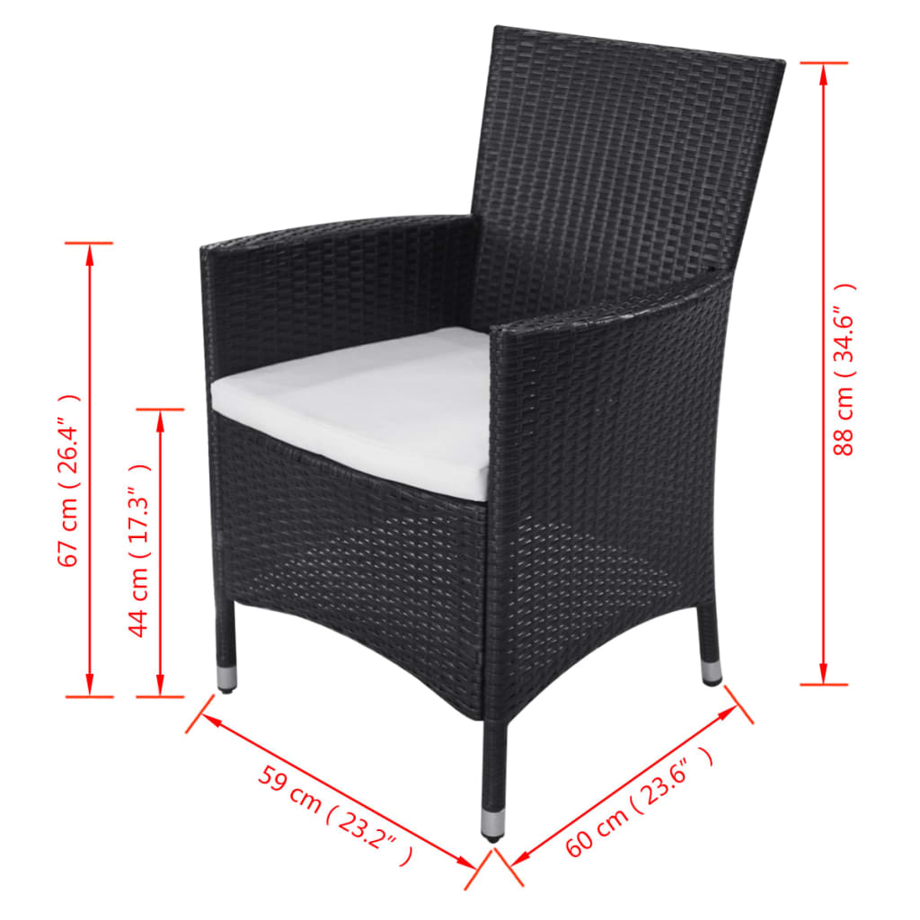 Set da Pranzo da Giardino 11 pz con Cuscini in Polyrattan Nero - homemem39