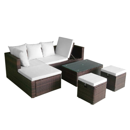 Set Divani da Giardino 4 pz con Cuscini in Polyrattan Marrone - homemem39