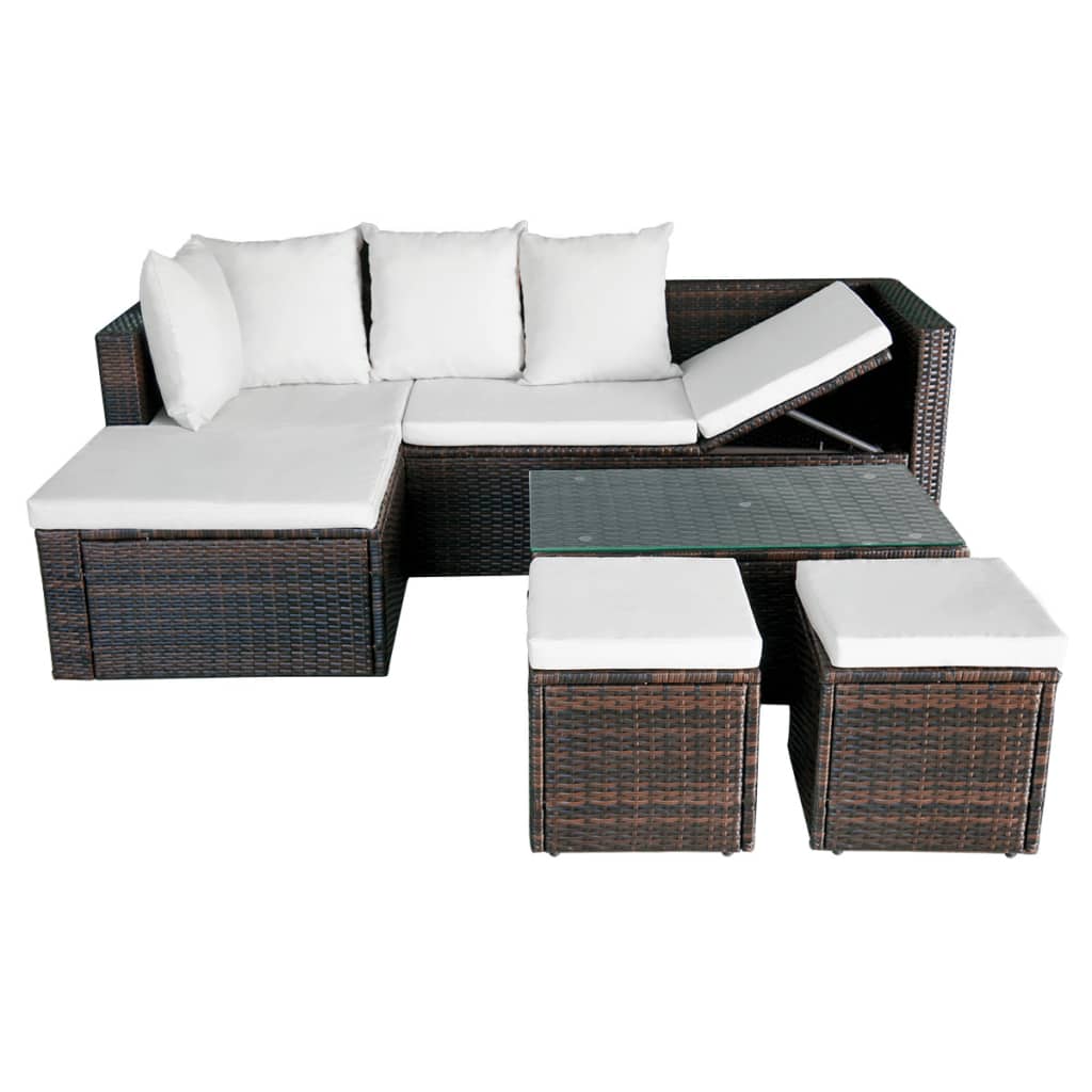 Set Divani da Giardino 4 pz con Cuscini in Polyrattan Marrone - homemem39