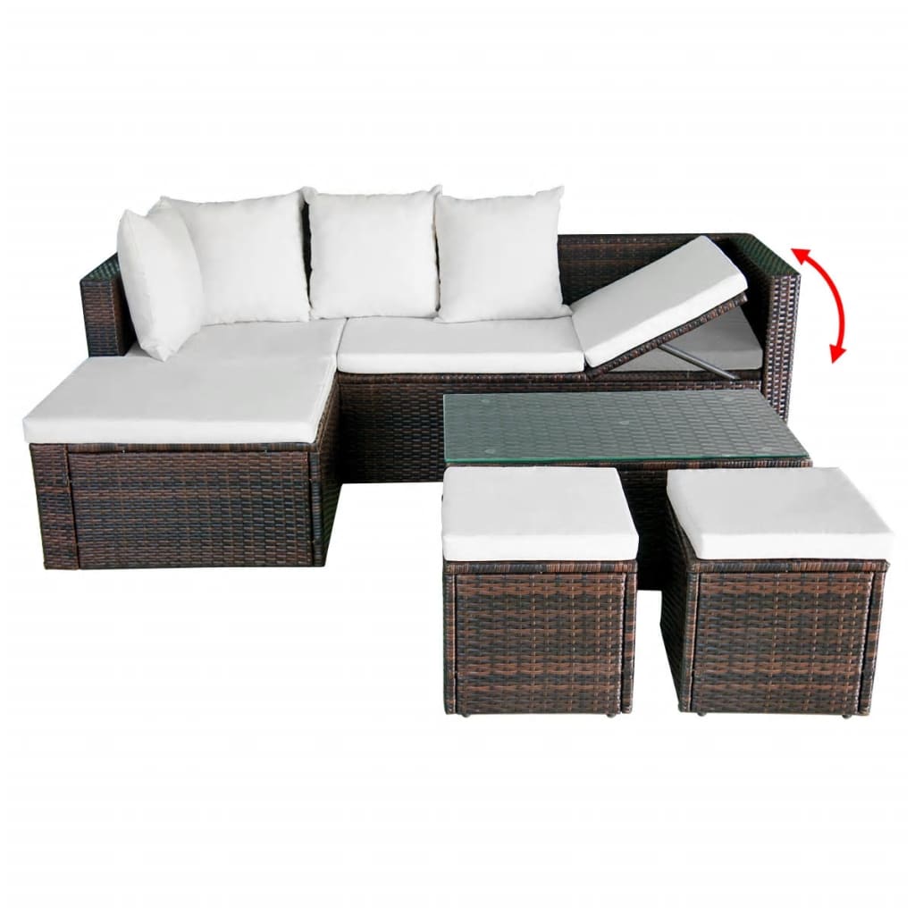 Set Divani da Giardino 4 pz con Cuscini in Polyrattan Marrone - homemem39