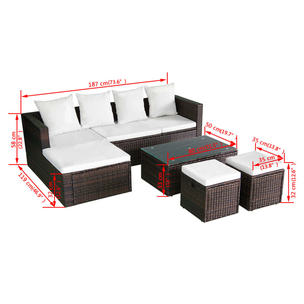 Set Divani da Giardino 4 pz con Cuscini in Polyrattan Marrone - homemem39