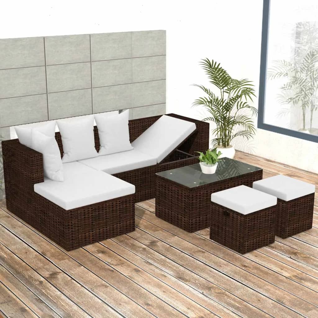 Set Divani da Giardino 4 pz con Cuscini in Polyrattan Marrone - homemem39