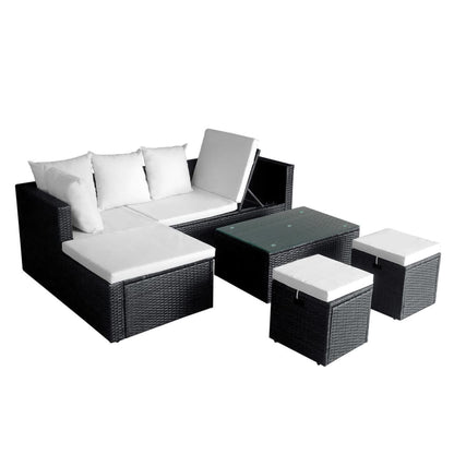 Set Divani da Giardino 4 pz con Cuscini in Polyrattan Nero - homemem39