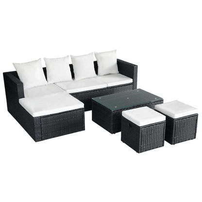 Set Divani da Giardino 4 pz con Cuscini in Polyrattan Nero - homemem39