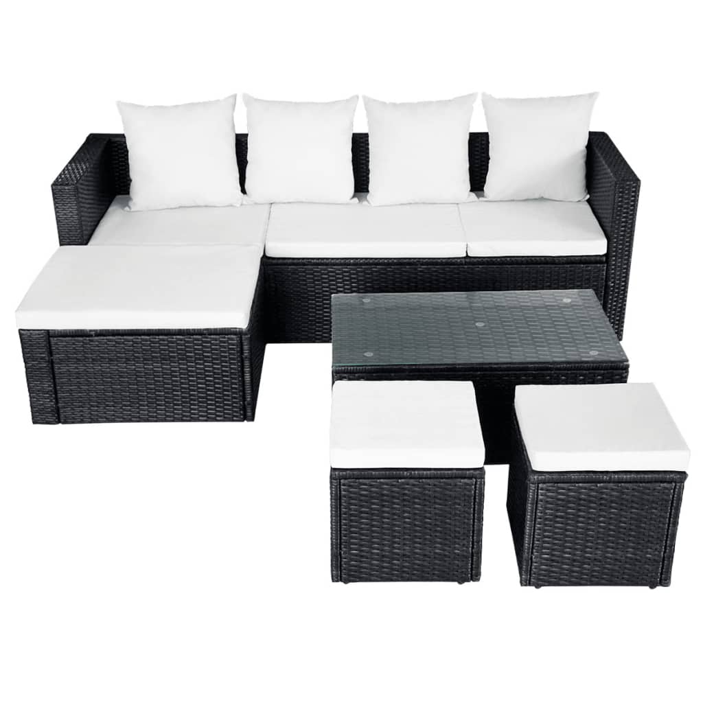 Set Divani da Giardino 4 pz con Cuscini in Polyrattan Nero - homemem39