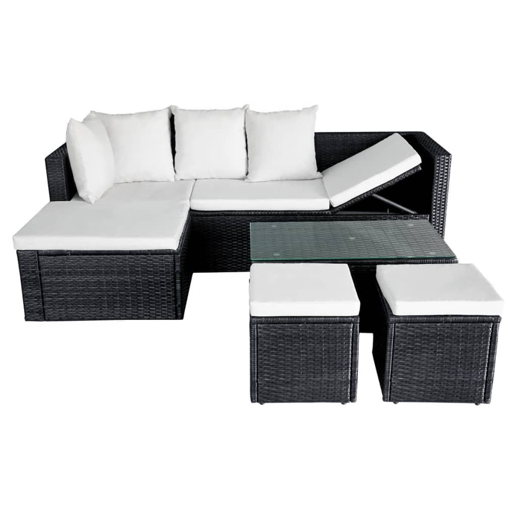 Set Divani da Giardino 4 pz con Cuscini in Polyrattan Nero - homemem39