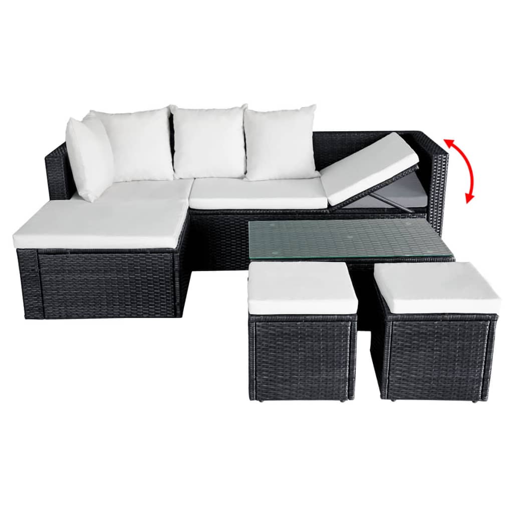 Set Divani da Giardino 4 pz con Cuscini in Polyrattan Nero - homemem39