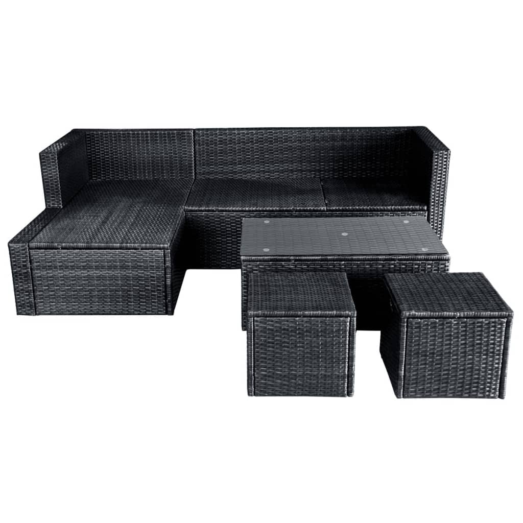 Set Divani da Giardino 4 pz con Cuscini in Polyrattan Nero - homemem39