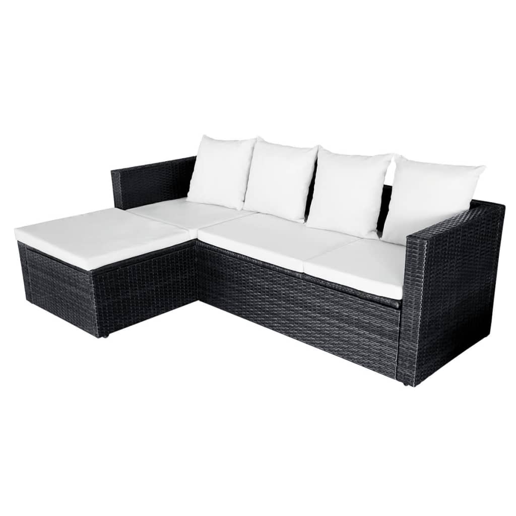 Set Divani da Giardino 4 pz con Cuscini in Polyrattan Nero - homemem39