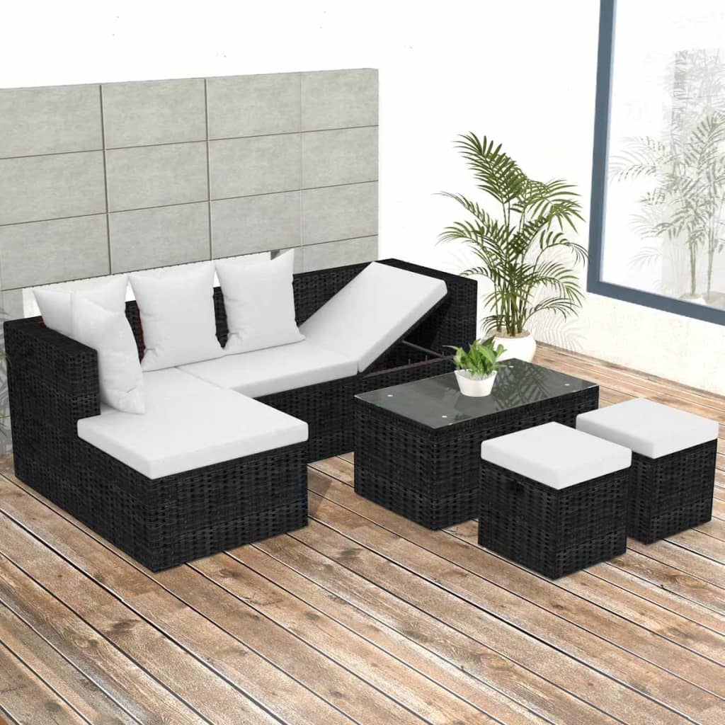 Set Divani da Giardino 4 pz con Cuscini in Polyrattan Nero - homemem39