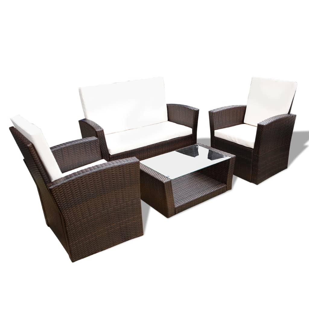 Set Divani da Giardino 4 pz con Cuscini in Polyrattan Marrone - homemem39