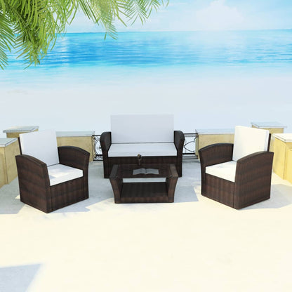 Set Divani da Giardino 4 pz con Cuscini in Polyrattan Marrone - homemem39