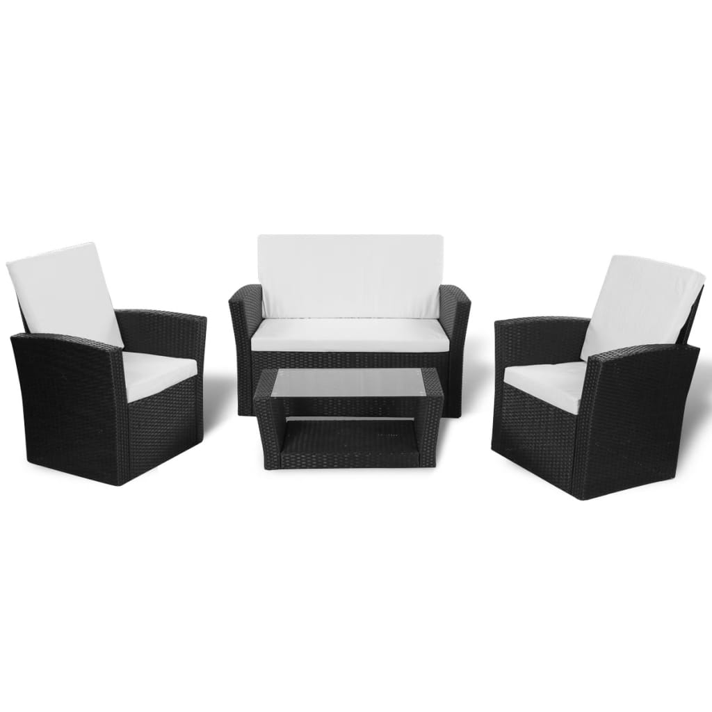 Set Divani da Giardino 4 pz con Cuscini in Polyrattan Nero - homemem39