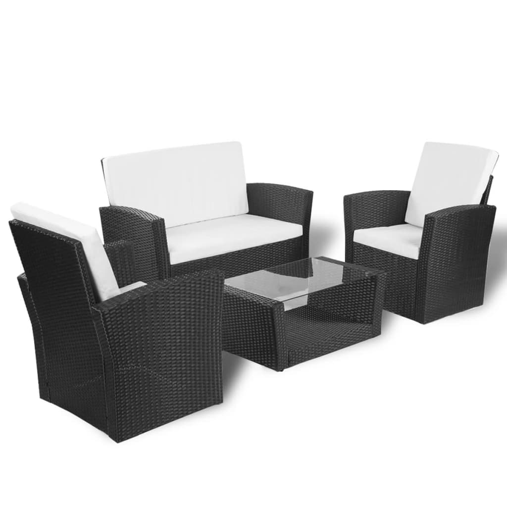 Set Divani da Giardino 4 pz con Cuscini in Polyrattan Nero - homemem39