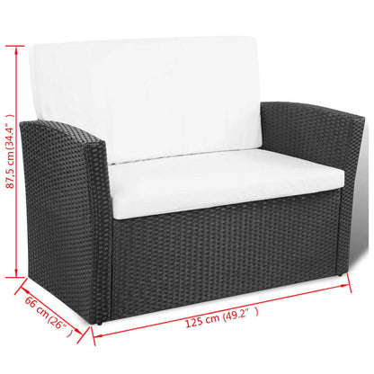 Set Divani da Giardino 4 pz con Cuscini in Polyrattan Nero - homemem39