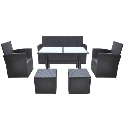 Set da Pranzo da Giardino 6 pz con Cuscini in Polyrattan Nero - homemem39