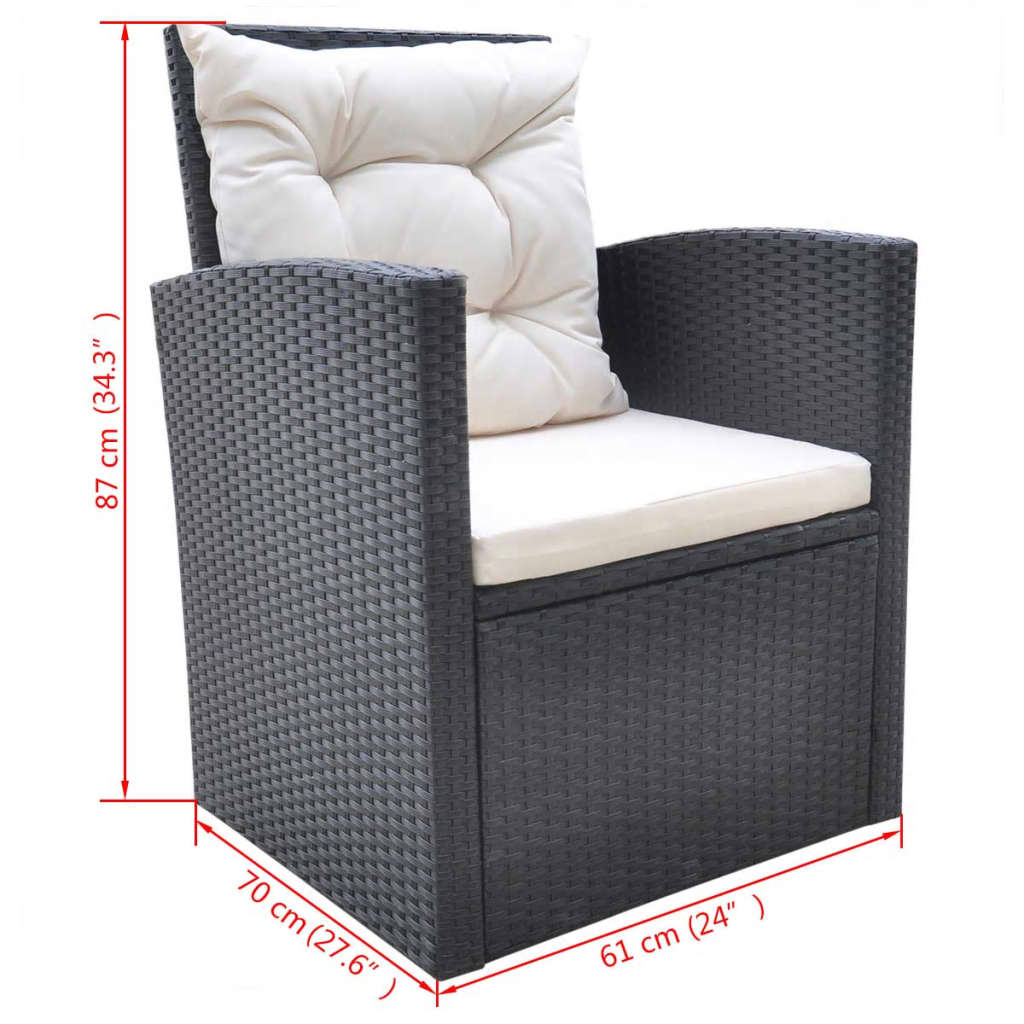 Set da Pranzo da Giardino 6 pz con Cuscini in Polyrattan Nero - homemem39