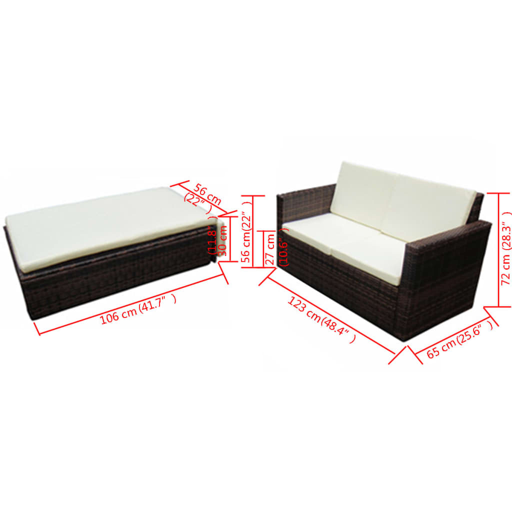 Set Divani da Giardino 2 pz con Cuscini in Polyrattan Marrone - homemem39