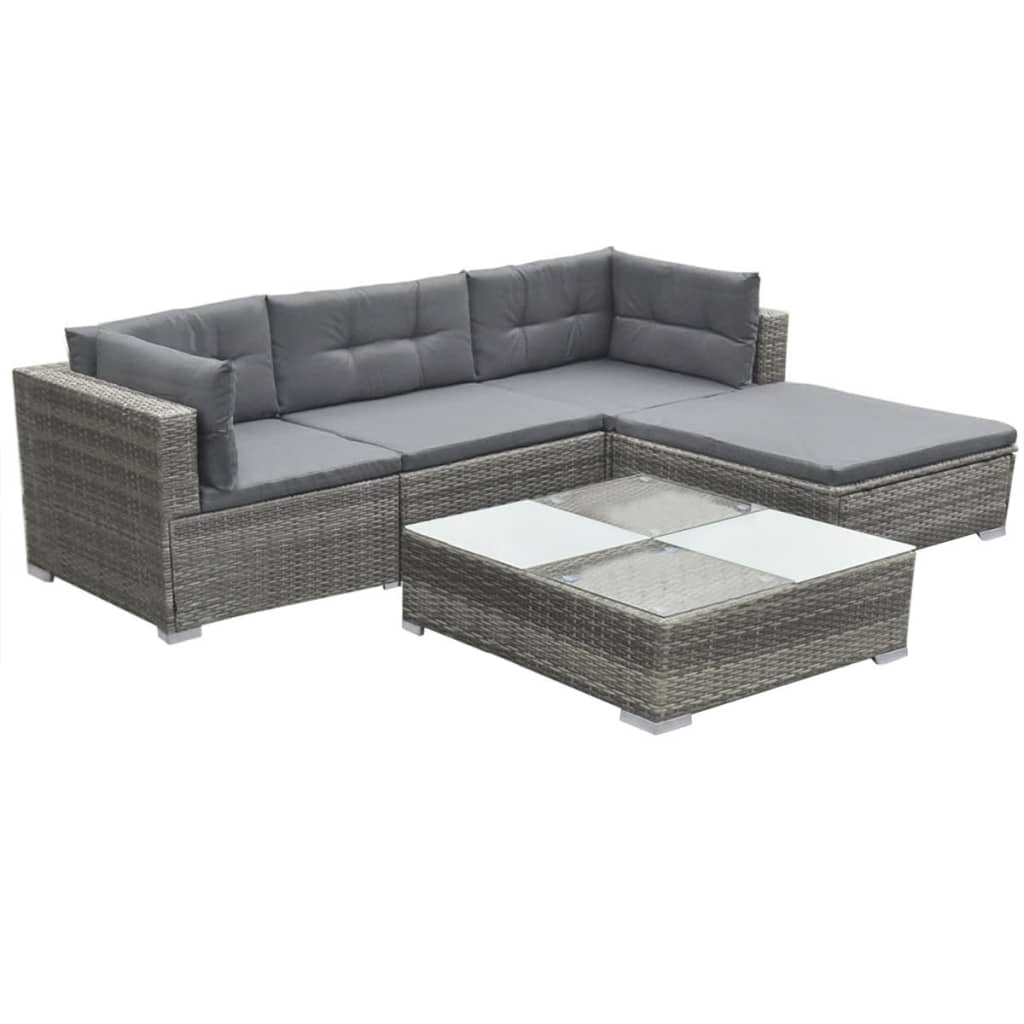 Set Divani da Giardino 5 pz con Cuscini in Polyrattan Grigio - homemem39