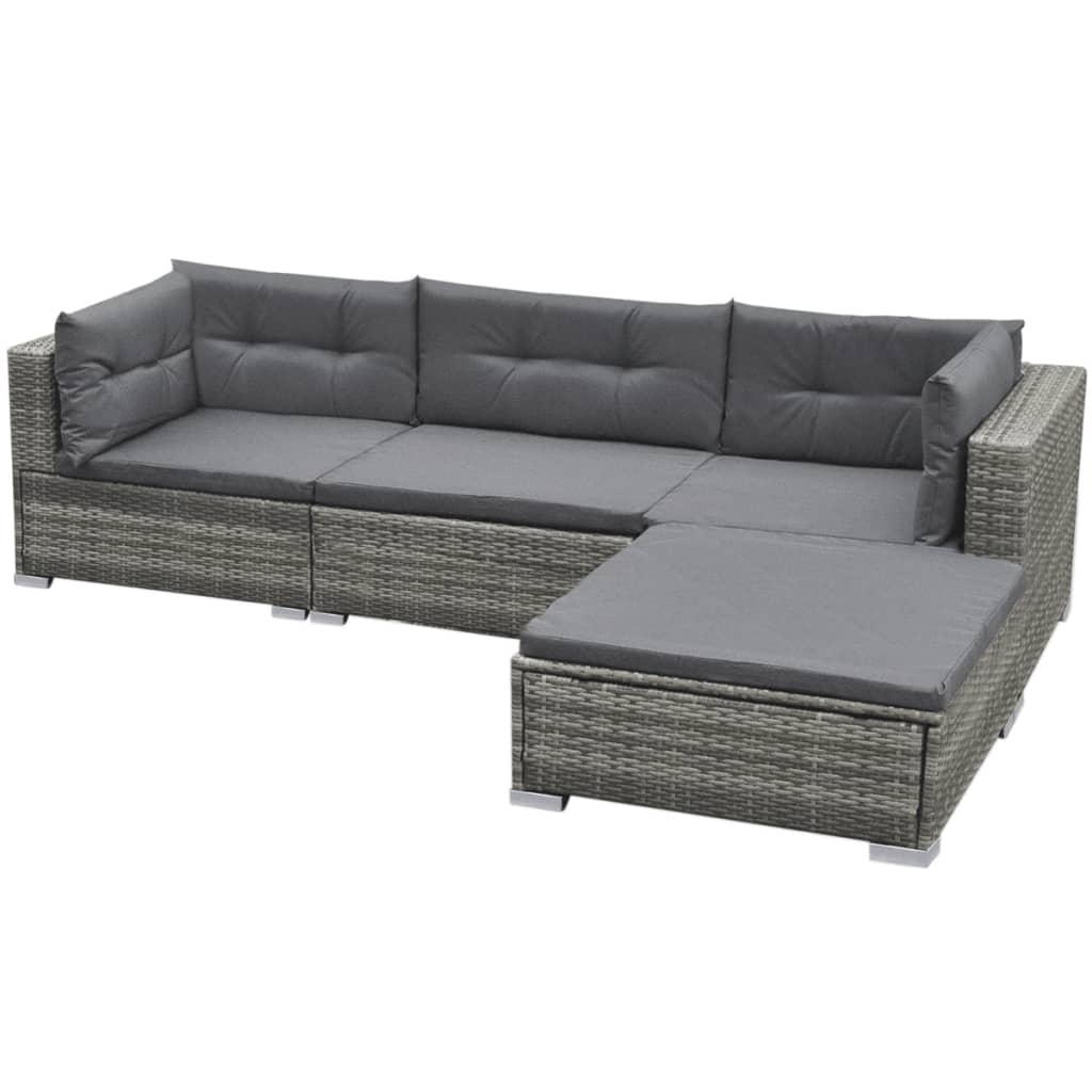 Set Divani da Giardino 5 pz con Cuscini in Polyrattan Grigio - homemem39