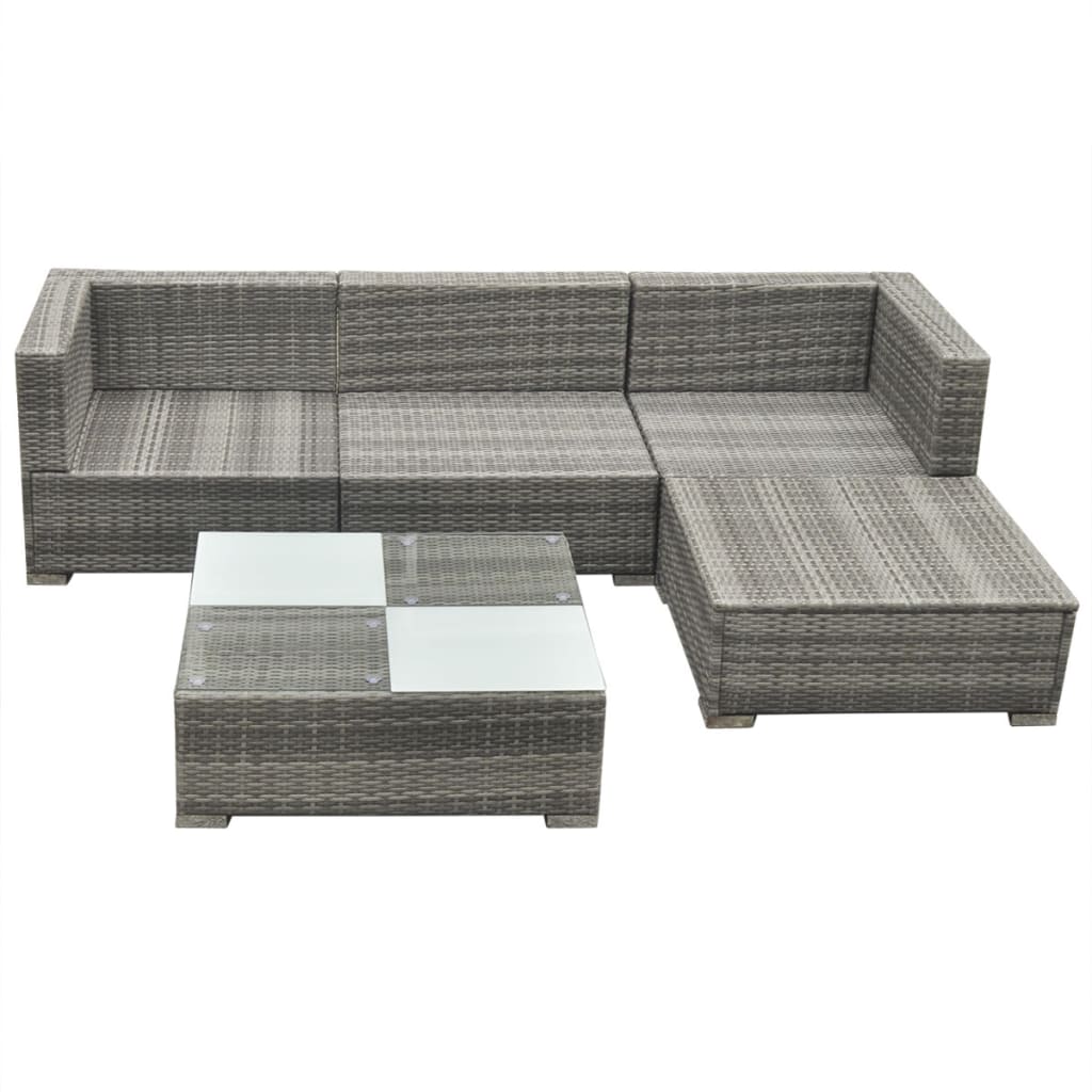 Set Divani da Giardino 5 pz con Cuscini in Polyrattan Grigio - homemem39