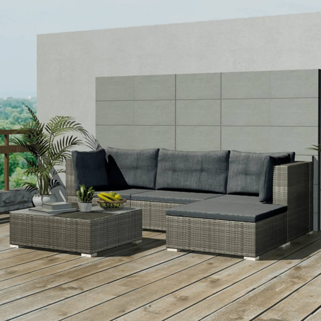 Set Divani da Giardino 5 pz con Cuscini in Polyrattan Grigio - homemem39