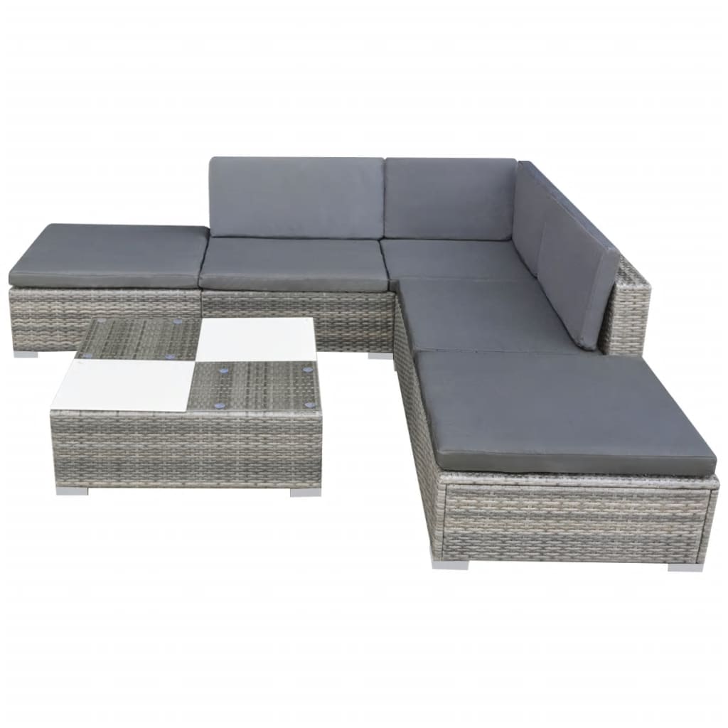 Set Divani da Giardino 6 pz con Cuscini in Polyrattan Grigio - homemem39