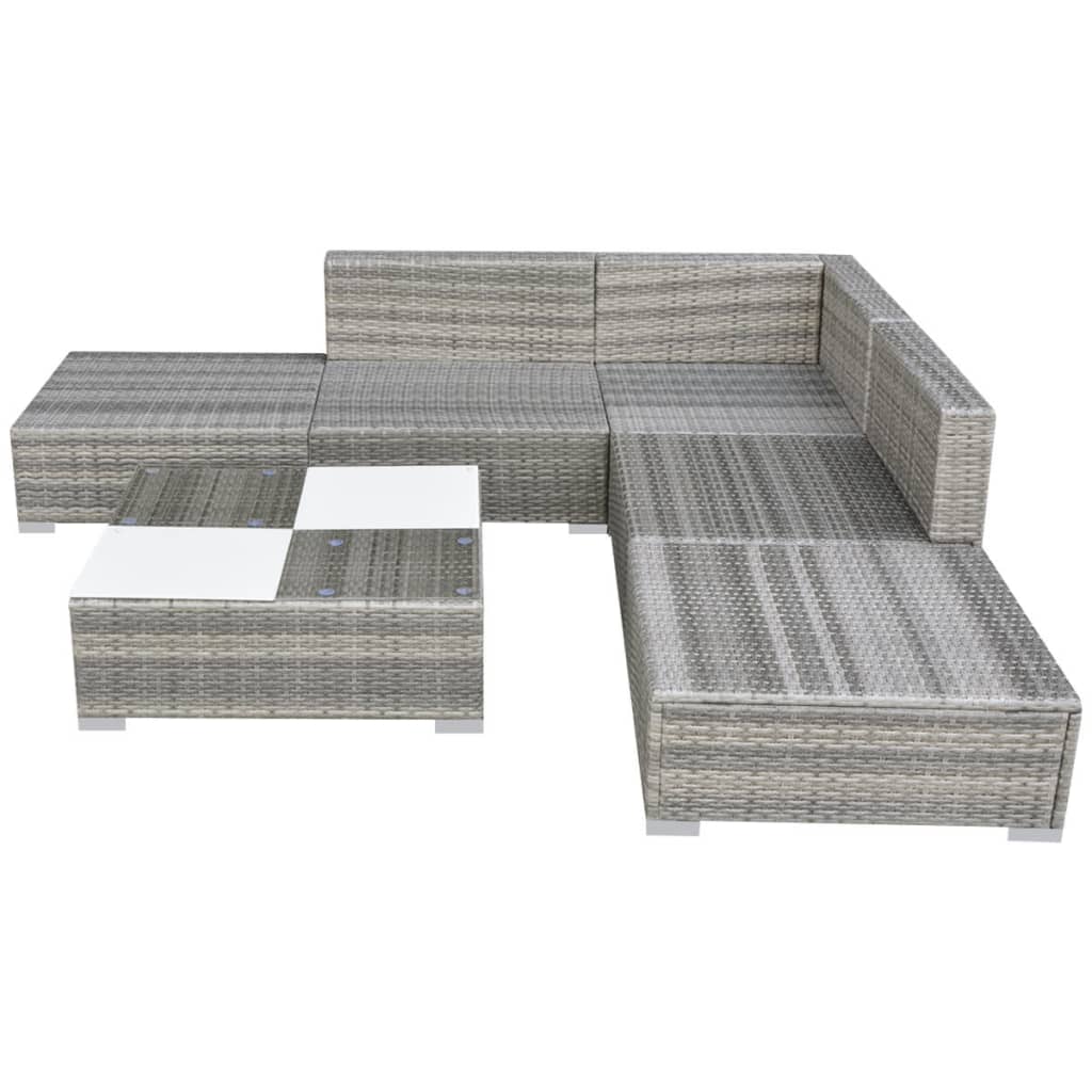 Set Divani da Giardino 6 pz con Cuscini in Polyrattan Grigio - homemem39