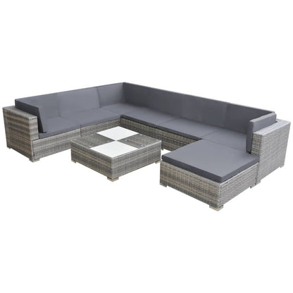 Set Divani da Giardino 8 pz con Cuscini in Polyrattan Grigio - homemem39