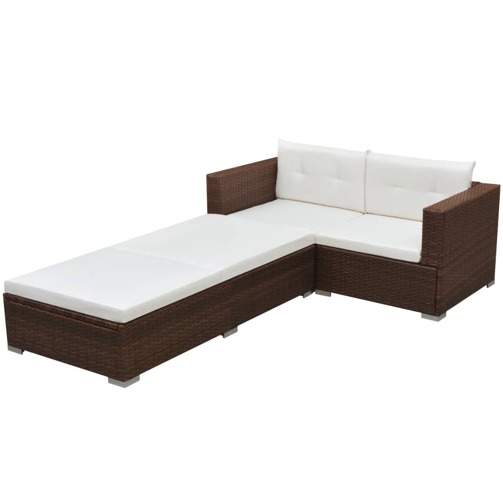 Set Divani da Giardino 3 pz con Cuscini in Polyrattan Marrone - homemem39