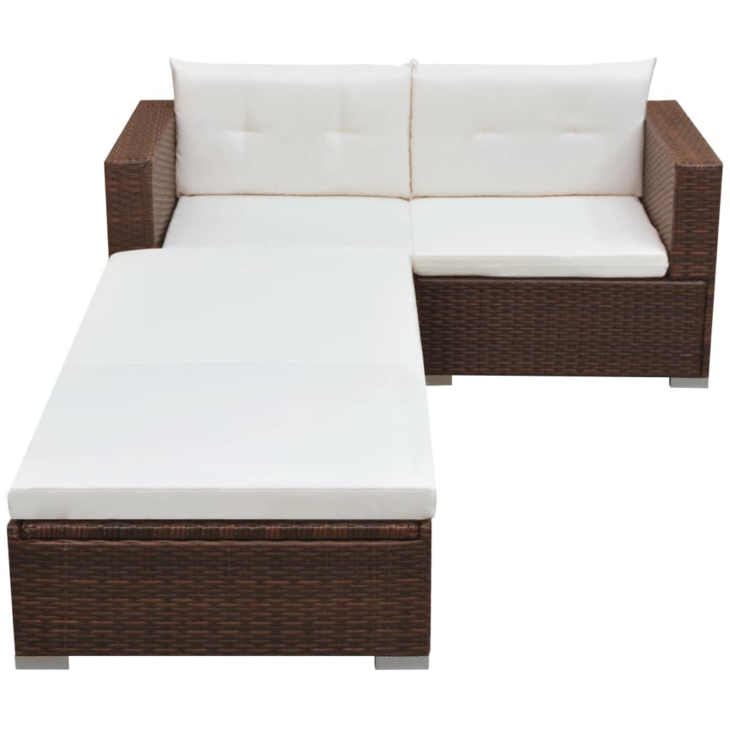 Set Divani da Giardino 3 pz con Cuscini in Polyrattan Marrone - homemem39