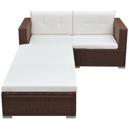 Set Divani da Giardino 3 pz con Cuscini in Polyrattan Marrone - homemem39