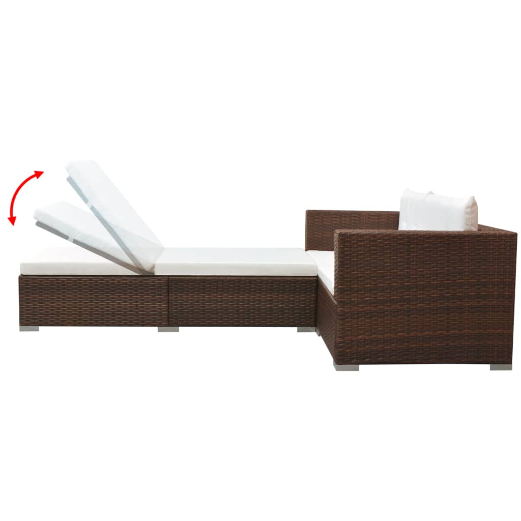 Set Divani da Giardino 3 pz con Cuscini in Polyrattan Marrone - homemem39