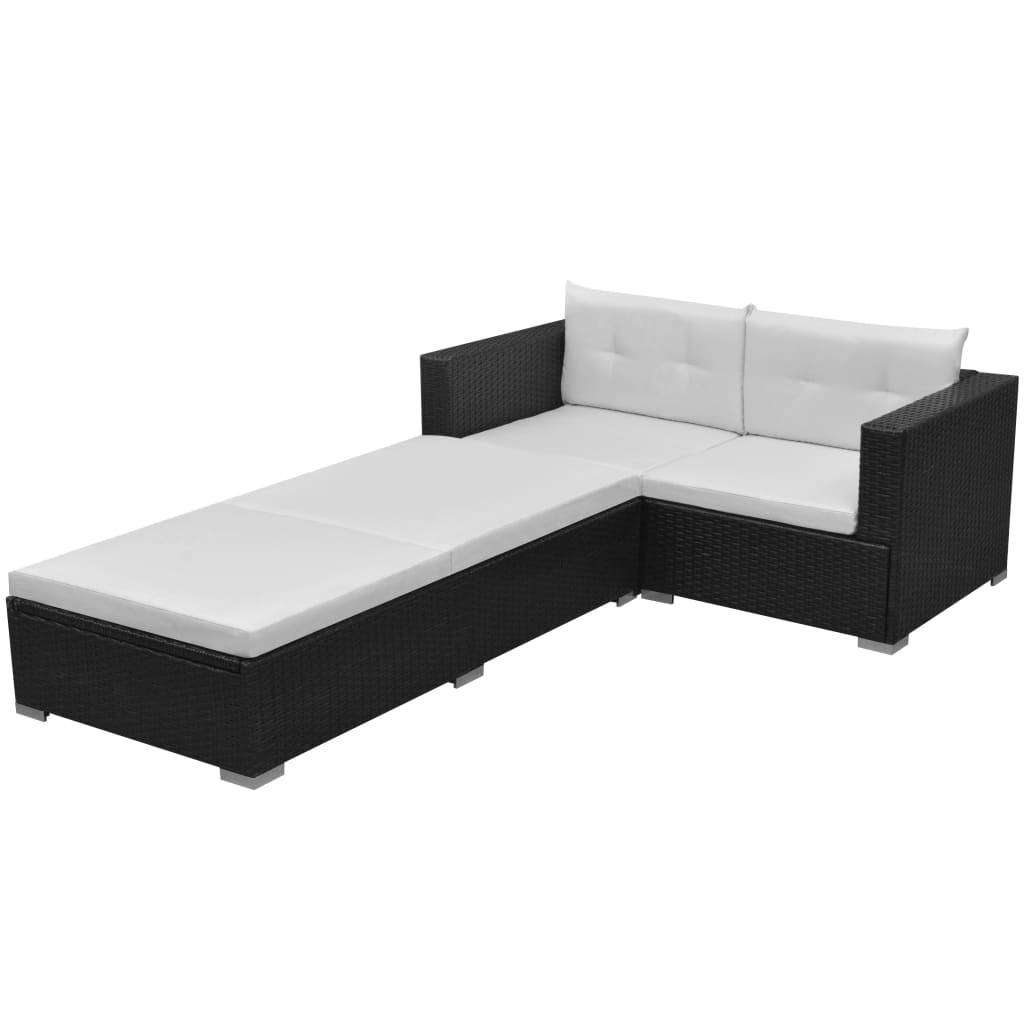 Set Divani da Giardino 3 pz con Cuscini in Polyrattan Nero - homemem39