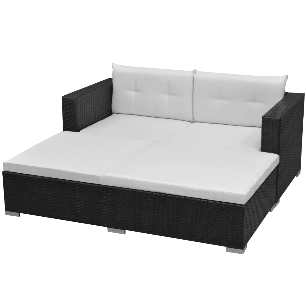 Set Divani da Giardino 3 pz con Cuscini in Polyrattan Nero - homemem39